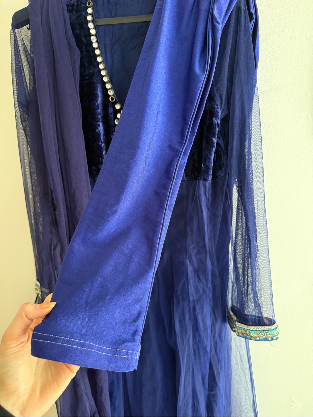 Women’s Elegant Royal Blue Anarkali with Embellished Trim - Picture 3 of 7